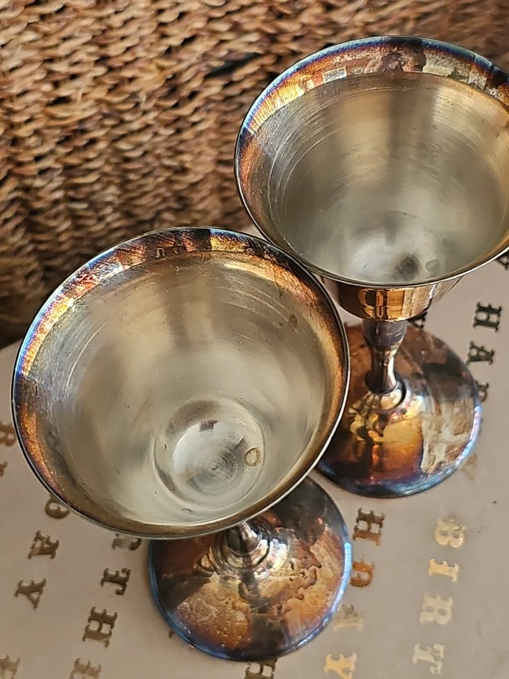 Vintage Silver-Tone Goblet Pair - Elegant Metallic Drinkware